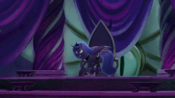 Size: 1025x576 | Tagged: dead source, safe, artist:anima-dos, artist:duo cartoonist, artist:lionheartcartoon, nightmare moon, princess luna, alicorn, bat pony, pony, the moon rises, animated, bat wings, castle, evil, female, fire, gif, mare, solo, throne, wings, youtube link