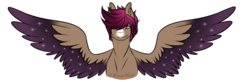 Size: 1024x337 | Tagged: safe, artist:kimyowolf, oc, oc only, oc:yugo, pony, bust, male, portrait, simple background, solo, spread wings, stallion, transparent background, wings