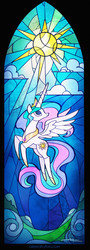 Size: 889x2459 | Tagged: safe, artist:alexia tryfon, princess celestia, alicorn, pony, g4, my little pony: the movie, ethereal mane, female, mare, signature, solo, stained glass, sun