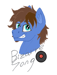 Size: 2921x3846 | Tagged: safe, artist:summerium, oc, oc only, oc:bizarre song, pony, bust, cutie mark, ear fluff, high res, male, mixed media, portrait, smiling, solo, stallion, text