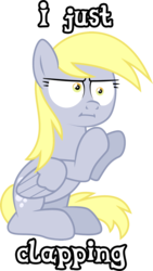 Size: 2555x4536 | Tagged: safe, derpy hooves, pegasus, pony, g4, clapping, engrish, female, i mean i see, mare, poker face, seat, simple background, solo, transparent background, vector