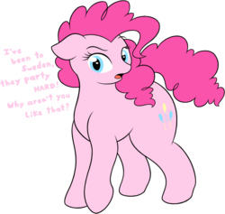 Size: 1178x1116 | Tagged: safe, artist:php66, pinkie pie, earth pony, pony, g4, dialogue, female, mare, plump, reference, simple background, solo, terraria, transparent background