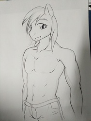 Size: 3036x4048 | Tagged: safe, artist:chaosknight, big macintosh, earth pony, anthro, g4, clothes, male, monochrome, partial nudity, solo, topless, traditional art