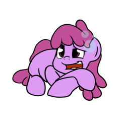 Size: 800x800 | Tagged: safe, artist:bennimarru, berry punch, berryshine, earth pony, pony, g4, drunk, drunk bubbles, female, flat colors, lying down, mare, open mouth, prone, simple background, smiling, solo, transparent background
