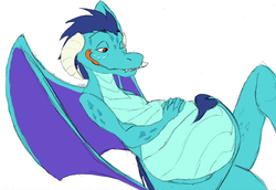 Size: 2962x2036 | Tagged: safe, artist:wesleyfoxx, princess ember, dragon, g4, belly, claws, dragon wings, dragoness, dragonlard ember, empred, fangs, female, fetish, high res, horns, licking, licking lips, post-vore, simple background, soft vore, solo, tongue out, vore, white background, wings