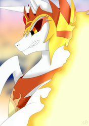Size: 1024x1453 | Tagged: safe, artist:beastsans, daybreaker, alicorn, pony, a royal problem, g4, armor, evil, female, mane of fire, mare, solo