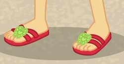 Size: 487x251 | Tagged: safe, screencap, applejack, equestria girls, g4, my little pony equestria girls: better together, cropped, feet, flip-flops, legs, pictures of legs