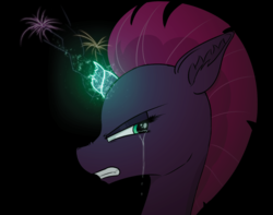 Size: 1162x914 | Tagged: safe, artist:pinkberry, fizzlepop berrytwist, tempest shadow, pony, unicorn, g4, my little pony: the movie, angry, broken horn, crying, glowing horn, horn, magic, rage, sad, solo