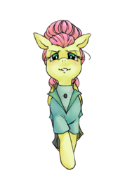 Size: 600x800 | Tagged: safe, artist:sajuaira, fluttershy, pegasus, pony, fake it 'til you make it, g4, alternate hairstyle, clothes, female, mare, severeshy, simple background, solo, transparent background