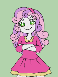 Size: 600x800 | Tagged: safe, artist:sajuaira, sweetie belle, equestria girls, g4, crossed arms, female, green background, headband, looking at you, simple background, solo