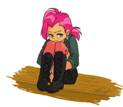 Size: 740x640 | Tagged: safe, artist:sajuaira, babs seed, human, equestria girls, g4, :i, adorababs, cute, equestria girls-ified, female, humanized, pixiv, pouting, simple background, sitting, solo, white background