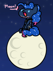 Size: 365x487 | Tagged: safe, artist:flutterluv, pinkie pie, princess luna, earth pony, pony, series:flutterluv's full moon, g4, animated, cute, diapinkes, disguise, excited, fake cutie mark, female, full moon, impersonating, moon, paint, solo, tangible heavenly object