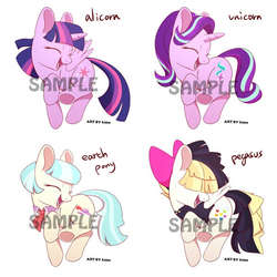 Size: 600x600 | Tagged: safe, artist:sion, coco pommel, songbird serenade, starlight glimmer, twilight sparkle, alicorn, earth pony, pegasus, pony, unicorn, g4, my little pony: the movie, advertisement, cocobetes, cute, eyes closed, female, glimmerbetes, mare, open mouth, smiling, songbetes, twiabetes, twilight sparkle (alicorn)