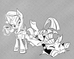 Size: 1280x1024 | Tagged: safe, artist:thegreatrouge, trixie, twilight sparkle, alicorn, pony, unicorn, g4, crossover, detroit: become human, face down ass up, faceplant, female, mare, monochrome, sketch, tripping, twilight sparkle (alicorn)