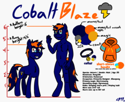 Size: 2150x1750 | Tagged: safe, artist:cobaltblaze93, artist:fenixthefox93, oc, oc only, oc:cobalt blaze, unicorn, anthro, unguligrade anthro, accessory, anthro oc, cutie mark, featureless crotch, reference sheet