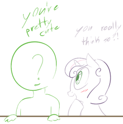 Size: 532x534 | Tagged: safe, artist:dotkwa, sweetie belle, oc, oc:anon, human, pony, unicorn, g4, blushing, dialogue, female, filly, open mouth, smiling