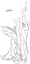 Size: 304x645 | Tagged: safe, artist:dotkwa, queen chrysalis, changeling, changeling queen, g4, female, grayscale, looking at you, monochrome, smiling, solo