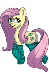 Size: 1535x2244 | Tagged: safe, artist:php97, fluttershy, pegasus, pony, g4, clothes, dock, female, looking at you, mare, open mouth, simple background, smiling, smiling at you, socks, solo, striped socks, white background