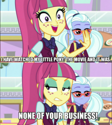 Size: 1080x1207 | Tagged: safe, edit, edited screencap, screencap, sour sweet, sugarcoat, equestria girls, equestria girls specials, g4, my little pony equestria girls: dance magic, my little pony: the movie, bipolar, image macro, meme, reaction image, two-face sour sweet