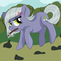 Size: 3000x3000 | Tagged: safe, artist:rainbowtashie, limestone pie, earth pony, pony, g4, agitated, angry, cross-popping veins, female, frustrated, high res, looking at you, pickaxe, raised hoof, simple background, solo