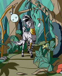 Size: 4260x5172 | Tagged: safe, artist:akweer, zecora, firefly (insect), pony, zebra, g4, absurd resolution, female, forest, mare, solo, tree