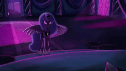 Size: 1500x843 | Tagged: safe, artist:anima-dos, artist:duo cartoonist, artist:lionheartcartoon, princess luna, pony, the moon rises, g4, angry, animated, female, gif, mare, nightmare luna, solo, spread wings, walking, wings, youtube link
