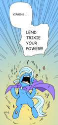 Size: 3017x6431 | Tagged: safe, artist:redapropos, edit, trixie, pony, unicorn, g4, absurd resolution, angry, dragon ball, dragon ball z, female, majin, mare, open mouth, possessed, solo, yelling