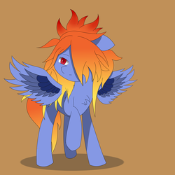Size: 3500x3500 | Tagged: safe, artist:cocoapossibility, pegasus, pony, fire, hair over one eye, high res, raised hoof, wings