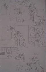 Size: 900x1408 | Tagged: safe, artist:redgreenblue6, flam, flim, pony, unicorn, g4, brothers, comic, flim and flam comic, flim flam brothers, macro, male, micro, shrinking, traditional art