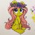 Size: 960x960 | Tagged: safe, artist:grelkachesh, fluttershy, pegasus, pony, g4, female, floral head wreath, flower, folded wings, looking up, mare, missing cutie mark, sitting, smiling, solo, traditional art