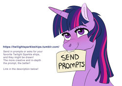 Size: 1024x725 | Tagged: safe, artist:cascayd, twilight sparkle, pony, g4, ask, blushing, female, implied shipping, mouth hold, prompt, solo, tumblr
