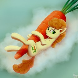 Size: 1280x1280 | Tagged: safe, artist:quvr, carrot top, golden harvest, earth pony, pony, g4, carrot, female, food, mare, solo