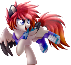 Size: 1024x940 | Tagged: safe, artist:deiiriush, oc, oc only, oc:alder blitz, pegasus, pony, bandana, blue eyes, clothes, male, open mouth, shoes, simple background, sneakers, solo, transparent background