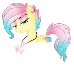 Size: 905x797 | Tagged: safe, artist:lazulys2, fluttershy, pony, g4, alternate hairstyle, base used, colored wings, female, jewelry, lidded eyes, multicolored wings, necklace, rock, simple background, solo, transparent background