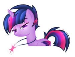 Size: 920x708 | Tagged: safe, artist:lazulys2, twilight sparkle, alicorn, pony, g4, alternate hairstyle, base used, colored wings, female, jewelry, lidded eyes, multicolored wings, necklace, rock, simple background, solo, transparent background, twilight sparkle (alicorn)