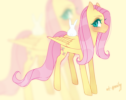 Size: 1800x1436 | Tagged: safe, artist:cristate, fluttershy, pegasus, pony, rabbit, g4, blushing, cutie mark, female, solo, zoom layer