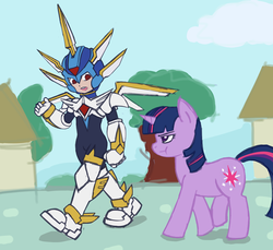 Size: 1728x1584 | Tagged: safe, artist:m8, twilight sparkle, pony, unicorn, g4, annoyed, colored, copy x, crossover, female, mare, megaman x, megaman zero