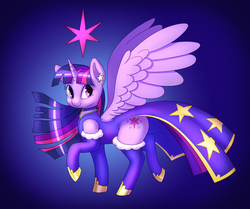 Size: 1280x1072 | Tagged: safe, artist:sanfin, twilight sparkle, alicorn, pony, g4, clothes, cutie mark, dress, female, gradient background, mare, socks, solo, stockings, thigh highs, twilight sparkle (alicorn)