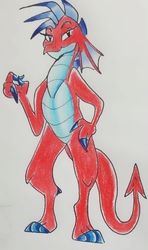 Size: 1155x1949 | Tagged: safe, artist:smirk, oc, oc only, dragon, anthro, digitigrade anthro, solo, traditional art