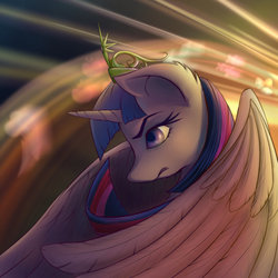 Size: 1024x1024 | Tagged: safe, artist:stratodraw, twilight sparkle, alicorn, pony, g4, badass, big crown thingy, crepuscular rays, crown, element of magic, female, jewelry, mare, regal, regalia, solo, twilight sparkle (alicorn)