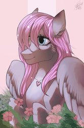 Size: 2193x3327 | Tagged: safe, artist:orfartina, oc, oc only, pegasus, pony, female, flower, hair over one eye, high res, mare, smiling, solo