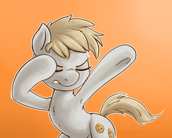 Size: 2000x1600 | Tagged: safe, artist:sea-maas, oc, oc only, oc:cookie malou, earth pony, pony, armpits, dab, eyes closed, female, simple background, solo