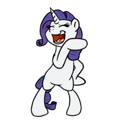 Size: 800x800 | Tagged: safe, artist:bennimarru, rarity, pony, unicorn, g4, bipedal, eyes closed, female, flat colors, laughing, manechat challenge, mare, noblewoman's laugh, open mouth, simple background, smiling, solo, transparent background