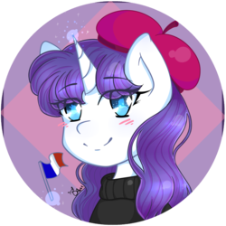 Size: 2386x2386 | Tagged: safe, artist:bam-bean-itzevil, rarity, pony, unicorn, g4, female, french flag, hat, high res, magic, mare, simple background, solo, telekinesis, transparent background