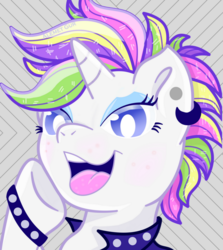 Size: 906x1016 | Tagged: safe, artist:alemet-gur, rarity, pony, unicorn, g4, alternate hairstyle, ear piercing, earring, female, jewelry, looking at you, mare, piercing, punk, raripunk, solo