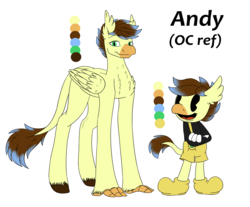 Size: 4027x3332 | Tagged: safe, artist:ggchristian, oc, oc only, oc:andy, classical hippogriff, hippogriff, cuphead, male, reference sheet, solo
