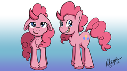 Size: 1280x720 | Tagged: safe, artist:sexybananahorse, pinkie pie, pony, g4, chest fluff, female, floppy ears, gradient background, solo