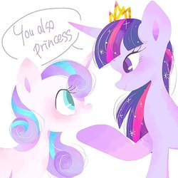 Size: 750x750 | Tagged: safe, artist:1drfl_world_end, princess flurry heart, twilight sparkle, alicorn, pony, g4, crown, duo, engrish, female, filly, jewelry, mare, regalia, truth, twilight sparkle (alicorn)