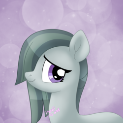 Size: 1280x1280 | Tagged: safe, artist:karzii, marble pie, earth pony, pony, g4, bow, female, hair over one eye, mare, smiling, solo