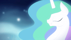 Size: 960x540 | Tagged: safe, artist:eqamrd, princess celestia, alicorn, pony, g4, animated, ascension realm, cute, cutelestia, eyes closed, female, gif, glowing, grin, headbob, horn, mare, party soft, princess celestia's special princess making dimension, smiling, solo, squee, stars, teeth